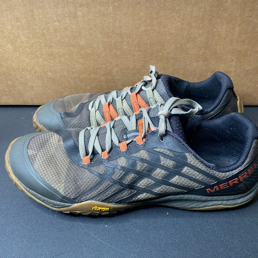Merrell Trail Glove 4 Mens 8.5 Barefoot Running Shoes Gray Orange Vibram J37731
